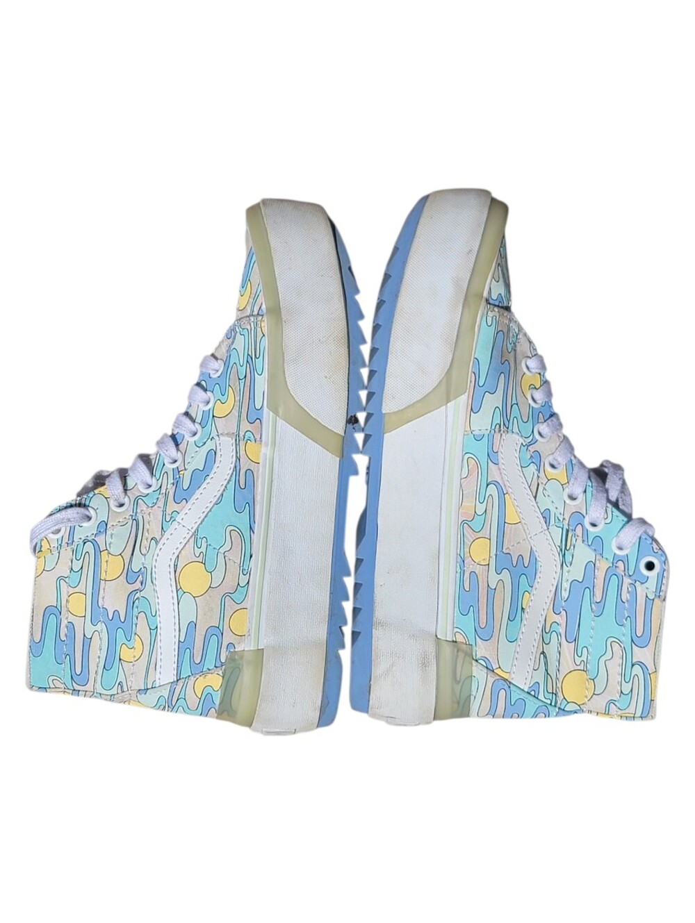 Vans Sk8-Hi Stacked Mint Blue & Yellow Sunwaves Platform Shoes Mens 7.5 Womens 9 - Picture 5 of 10
